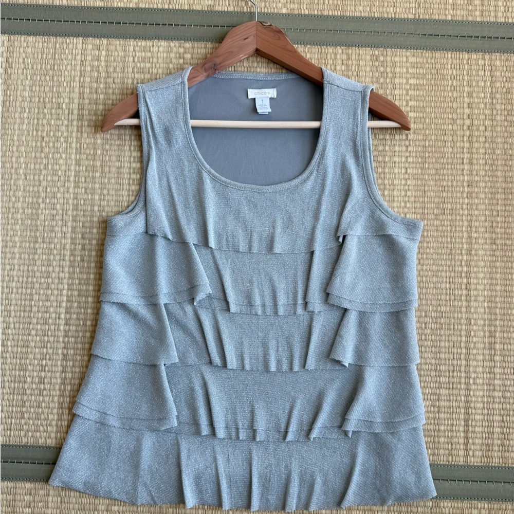 Chico’s Metallic Silver Ruffle Tank Top • Size 1 (M)